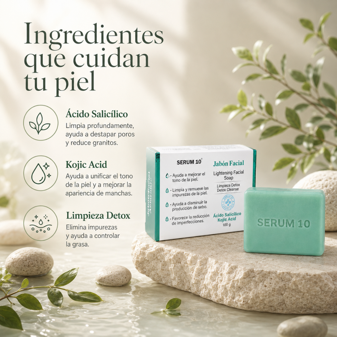 Jabón Facial Serum 10 con Ácido Salicílico y Kójico – Limpieza Detox