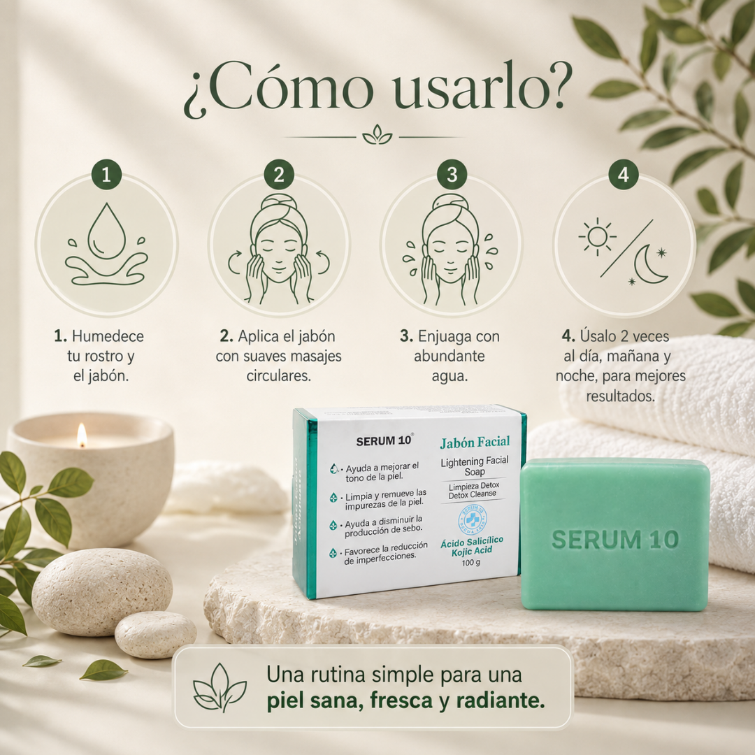 Jabón Facial Serum 10 con Ácido Salicílico y Kójico – Limpieza Detox