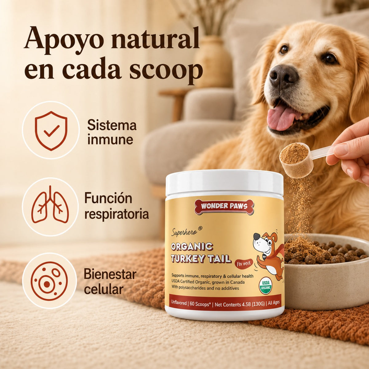 ImmunoPaws 130g – Hongo Turkey Tail Orgánico para Perros