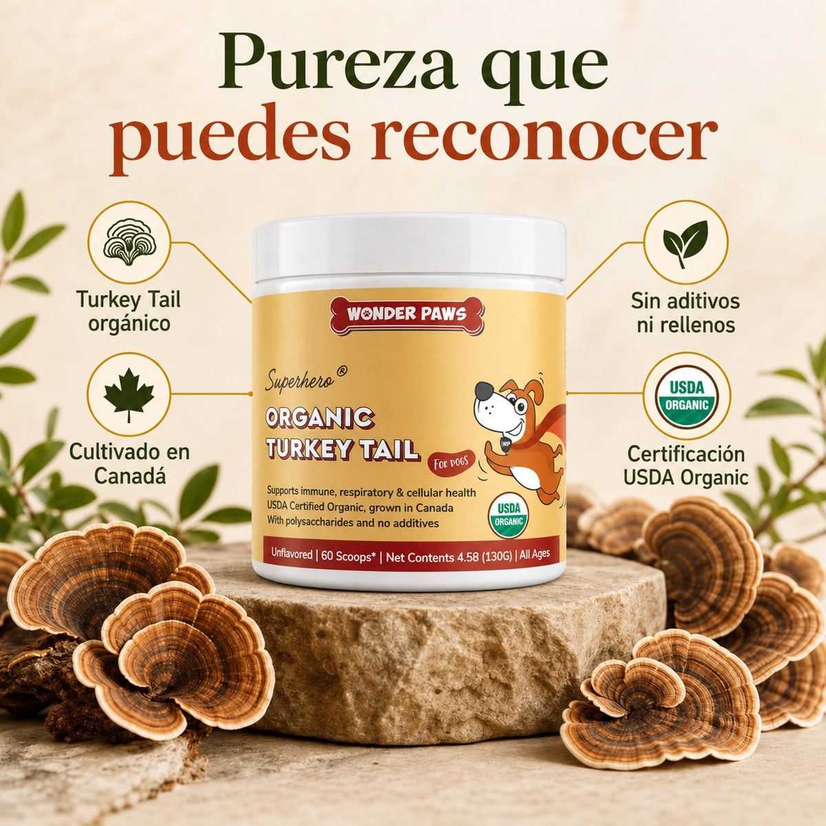 ImmunoPaws 130g – Hongo Turkey Tail Orgánico para Perros