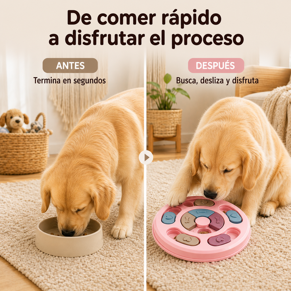 NutriSlow Puzzle rosa - comparación con un plato convencional