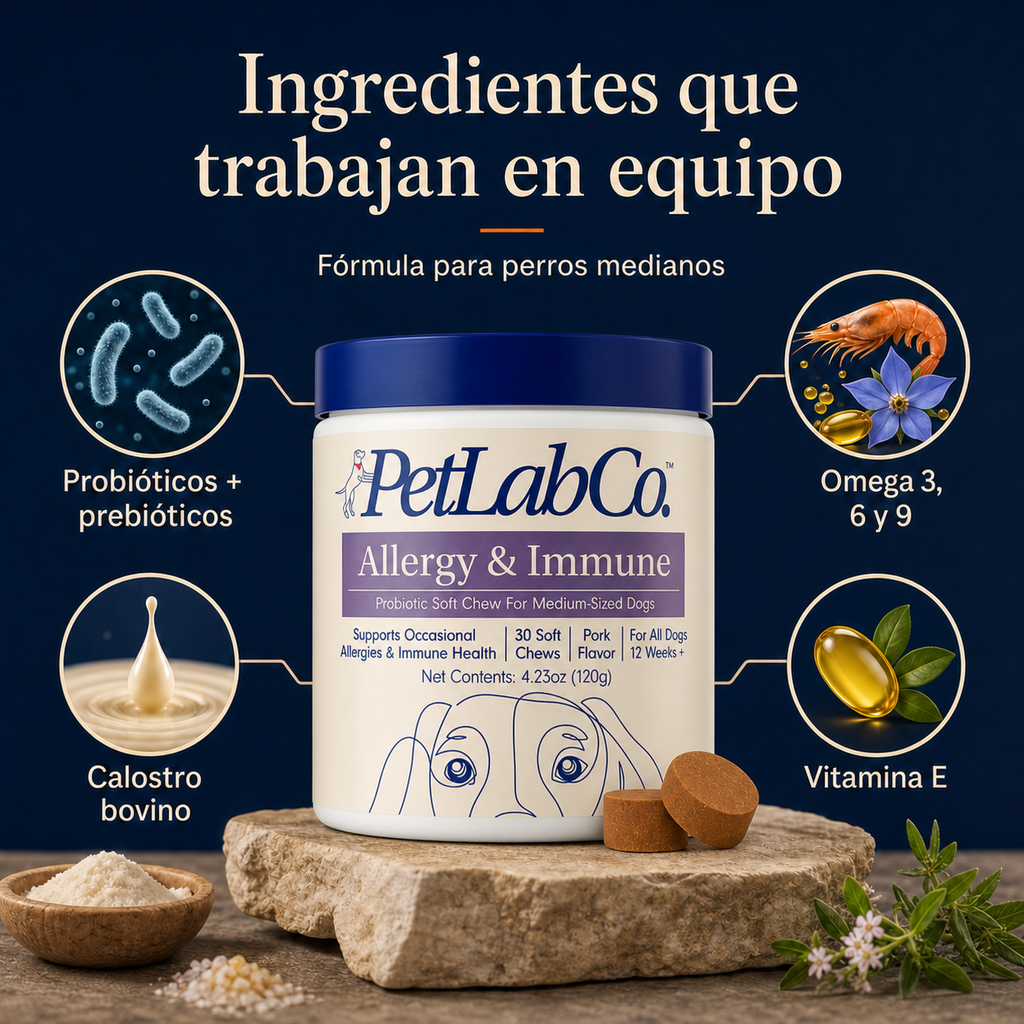 PetLabCo Allergy & Immune - probióticos, prebióticos, calostro, omega y vitamina E