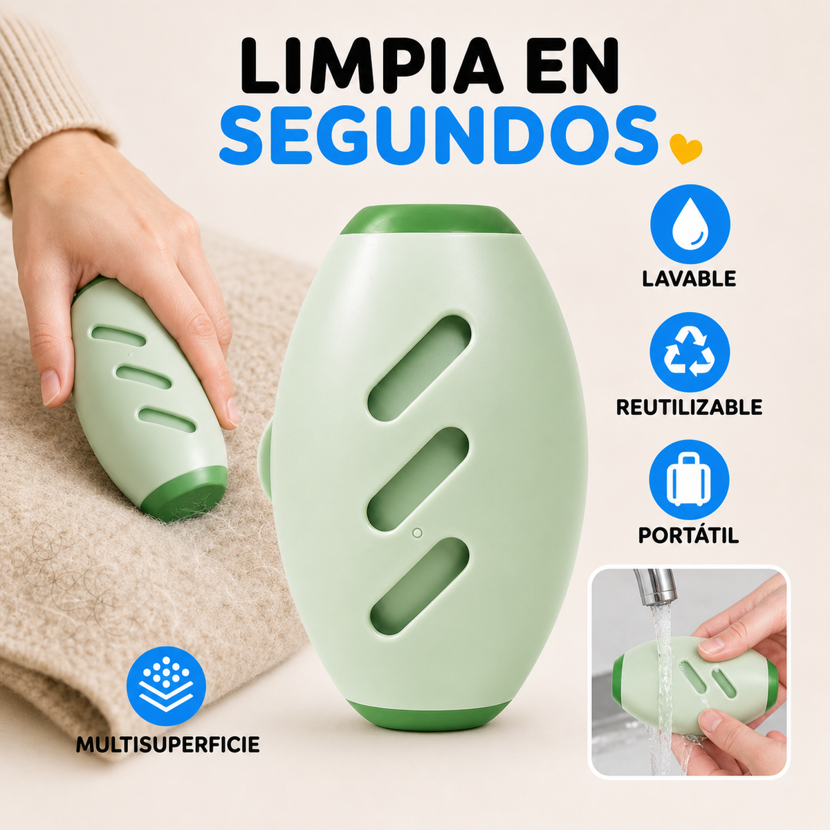 Beneficios del quitapelusa lavable, reutilizable y portátil