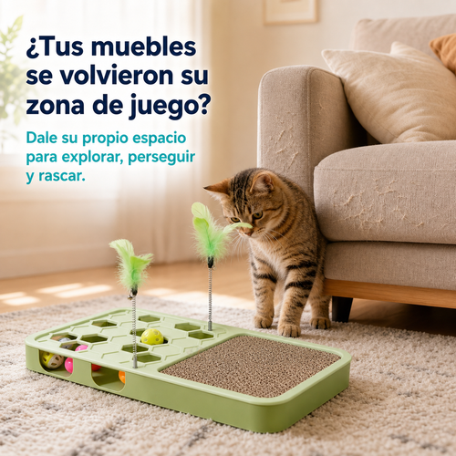 Rascador interactivo para gatos como alternativa a usar los muebles para jugar