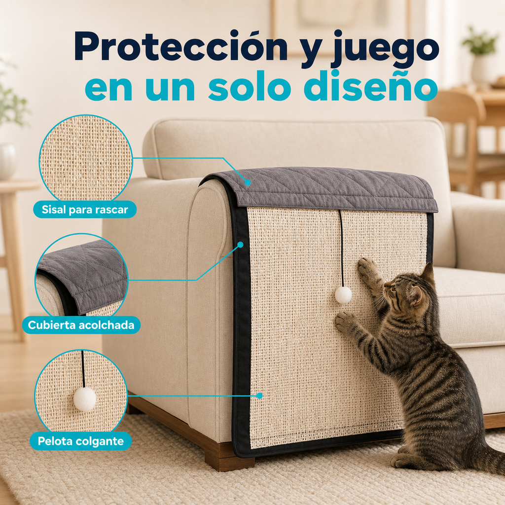 Protector para sofá con sisal, cubierta acolchada y pelota colgante