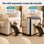 Antes y después de instalar el rascador protector en el sofá