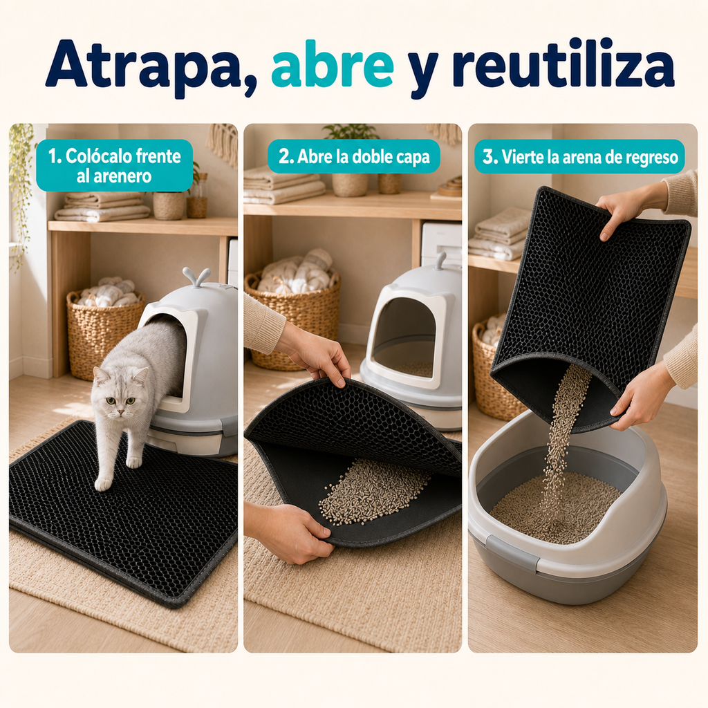 Cómo colocar, abrir y reutilizar la arena con el tapete de doble capa